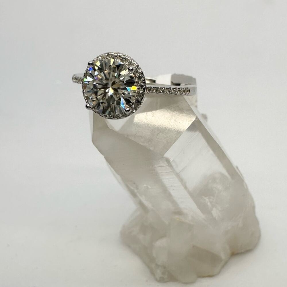 Moissanite Diamond Engagement Ring Brilliant Round Cut Halo S925 2 Ct Size 9 - Picture 12 of 12